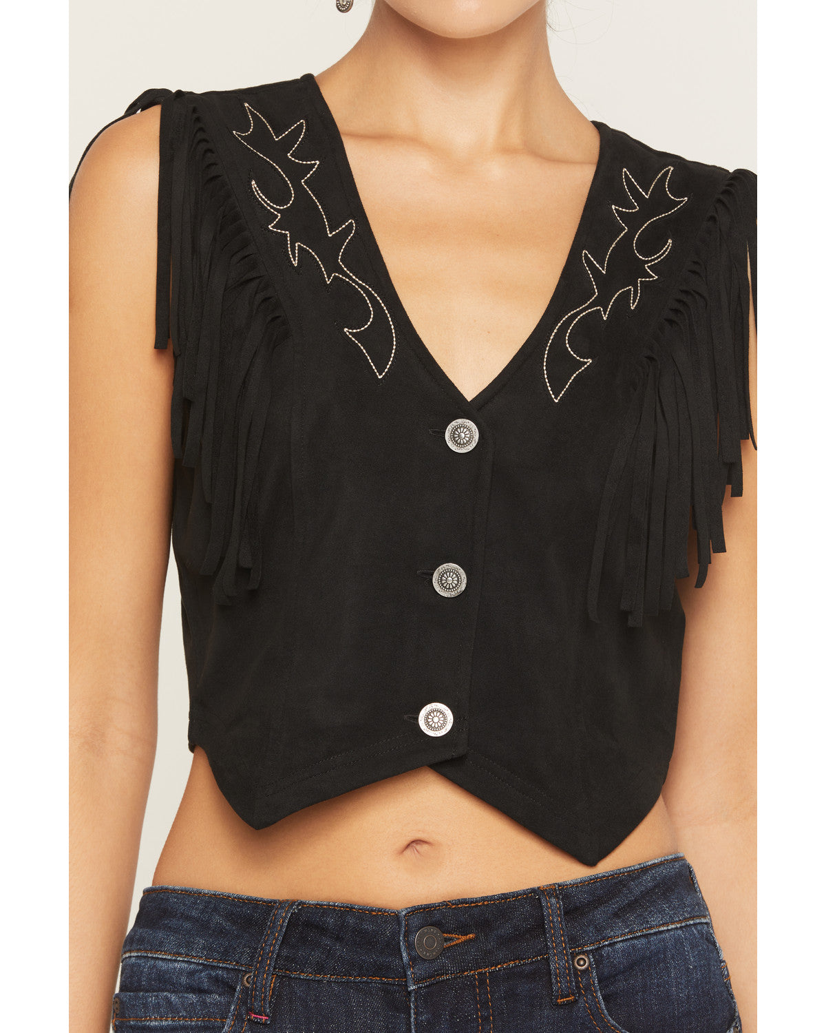 Charlotte Faux Suede Fringe Button-Down Cropped Vest