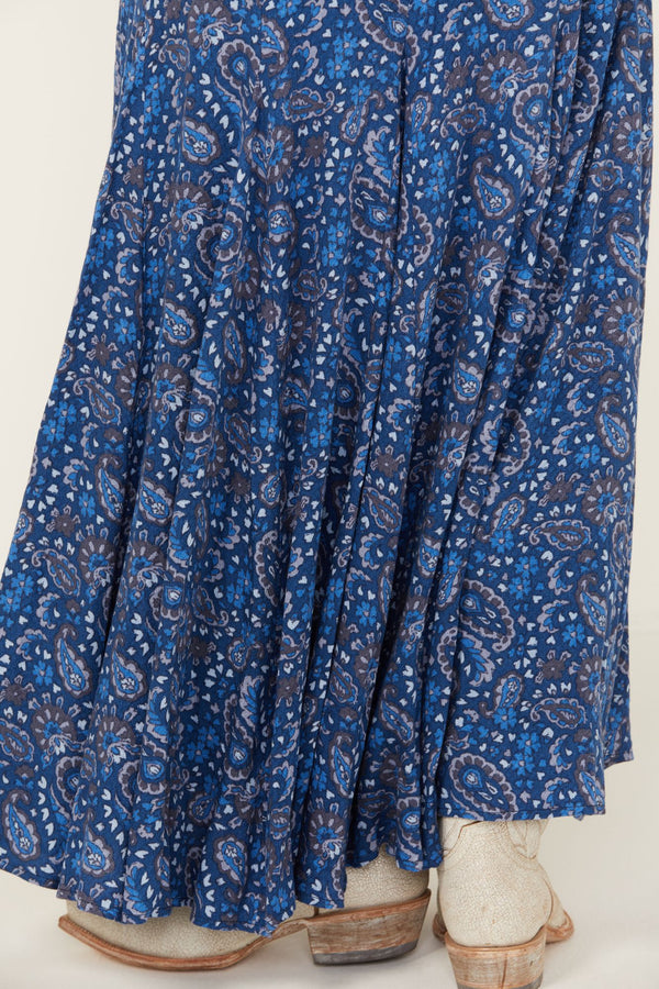 Garrison Printed Maxi Skirt - Steel Blue