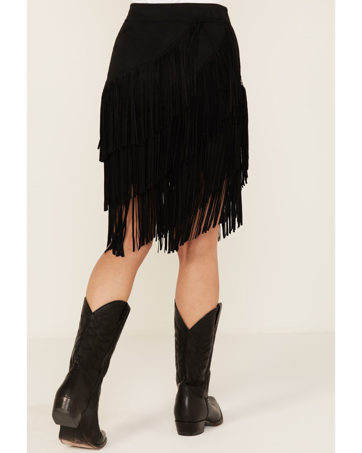 Tina Asymmetrical Faux Suede Fringe Mini Skirt