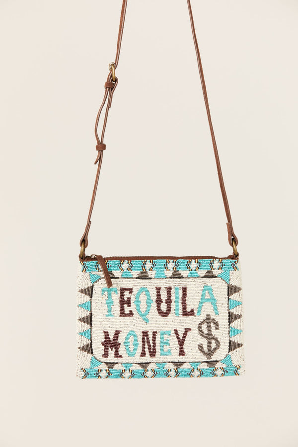 Tequila Money Beaded Crossbody Bag - Turquoise