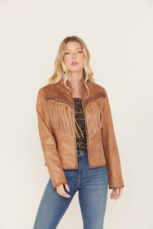 Daisy Leather Fringe Jacket - Medium Brown