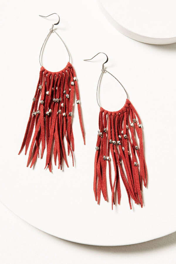 Havana Antique Fringe Earrings - Red
