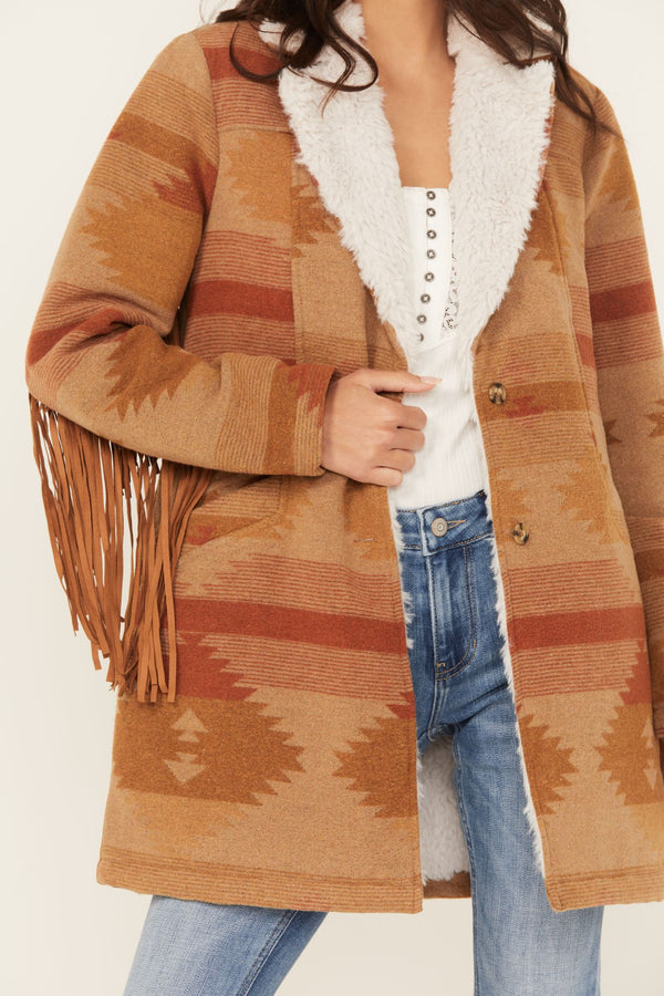 Nettie Sherpa Collar Tonal Blanket Coat - Medium Brown