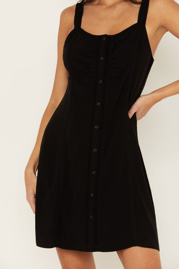Iris Lace Button Front Mini Dress - Black