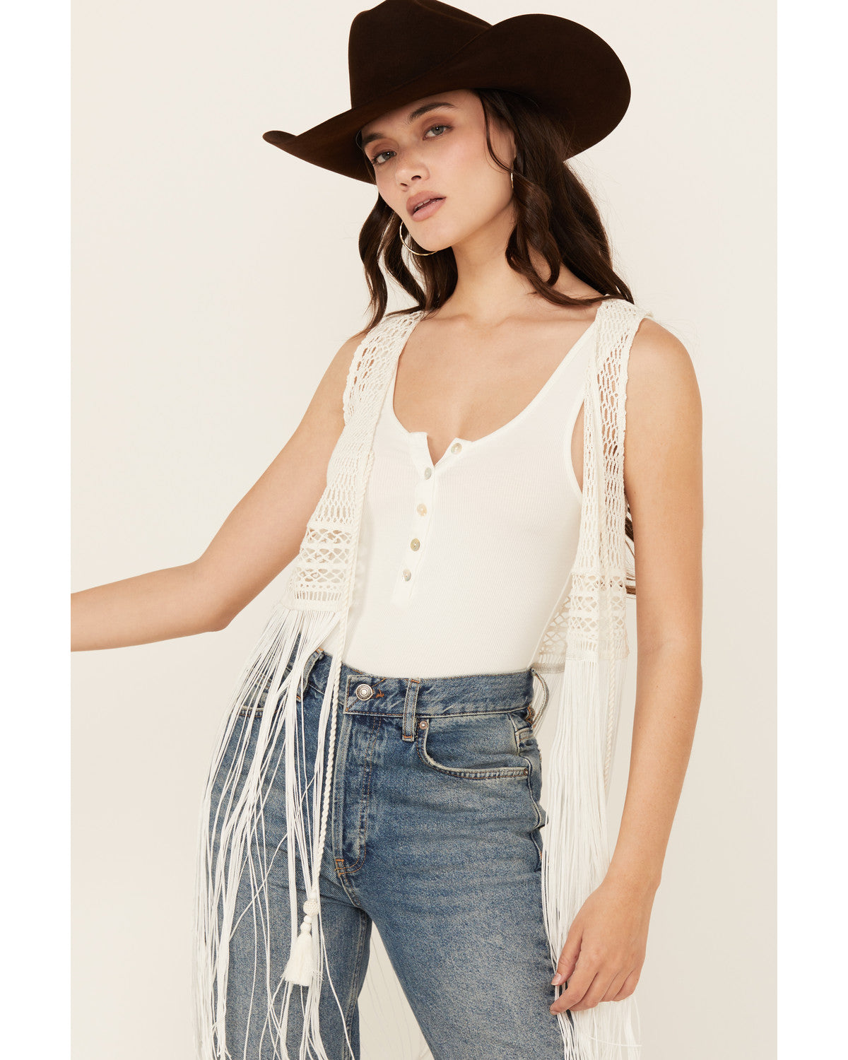 トップス Eaphi FRINGE KNIT VEST Hawls Crochet Fringe Vest
