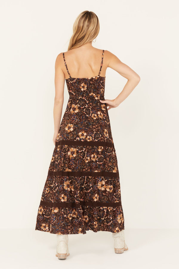 Poppy Floral Printed Maxi Dress - Dark Brown