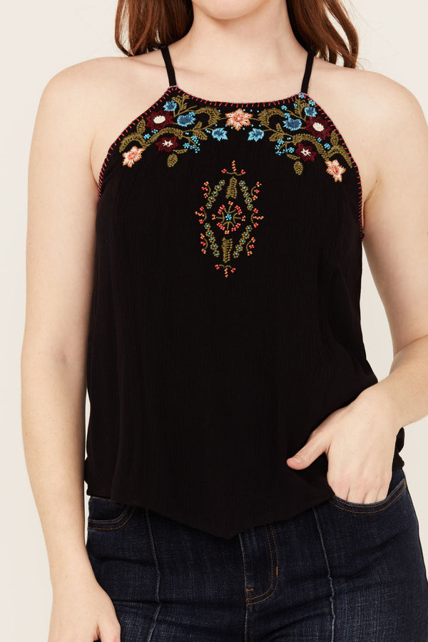 Surrey Embroidered And Beaded Halter Top - Black