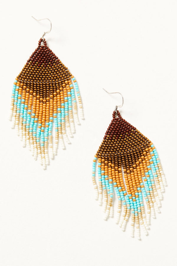 Copperlily Seed Bead Fringe Earrings - Turquoise
