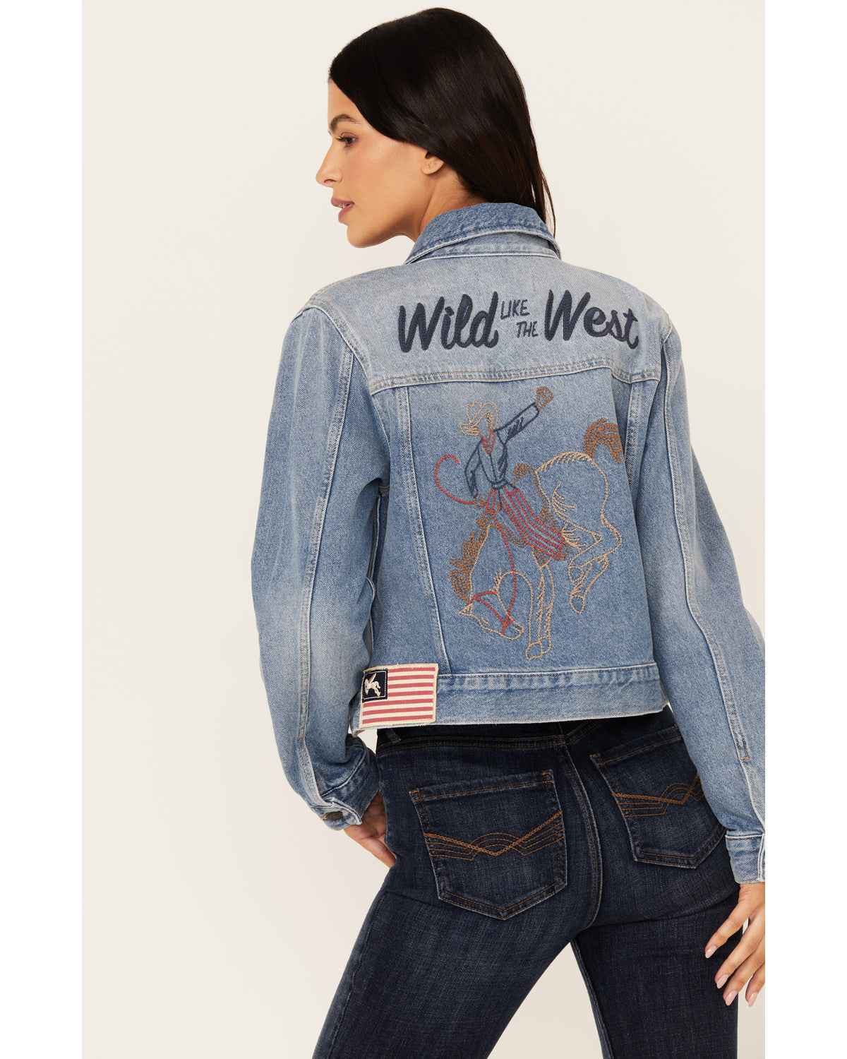 Rigid Foster Medium Wash Embroidered Trucker Jacket