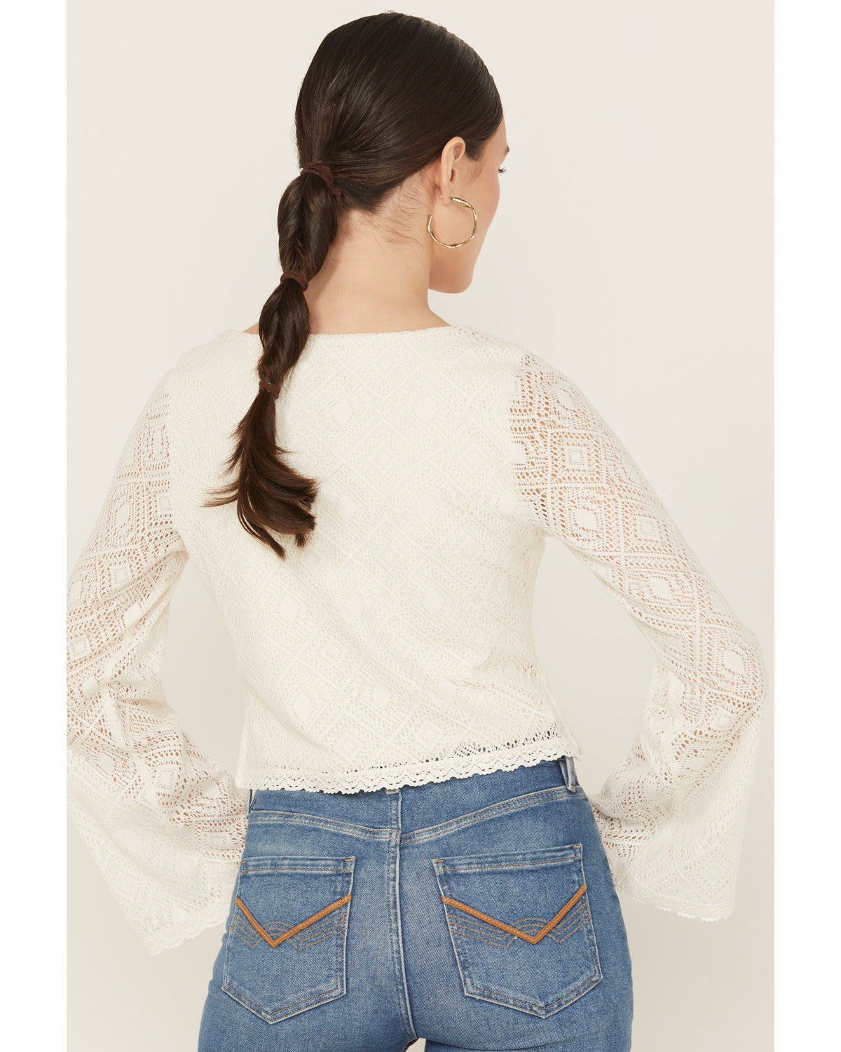 Lacey Scoop Neck Bell Sleeve Crochet Top