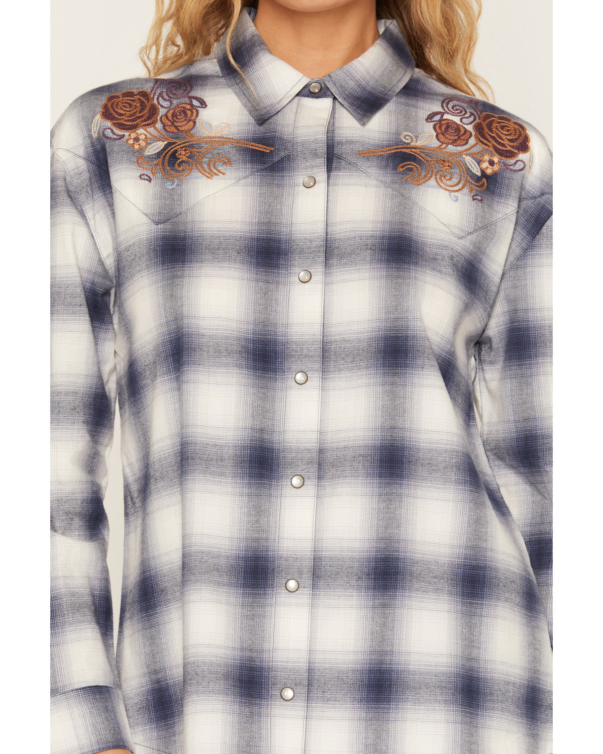Mara Plaid Print Long Sleeve Pearl Snap Oversized Shirt