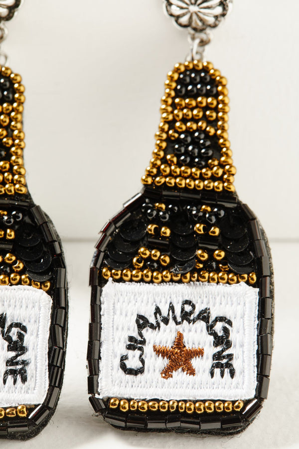 Laramie Champagne Beaded Earrings - Black