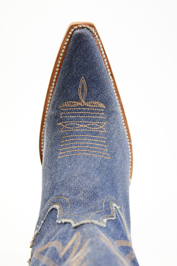 Gwennie Denim Tall Western Boots - Snip Toe - Blue