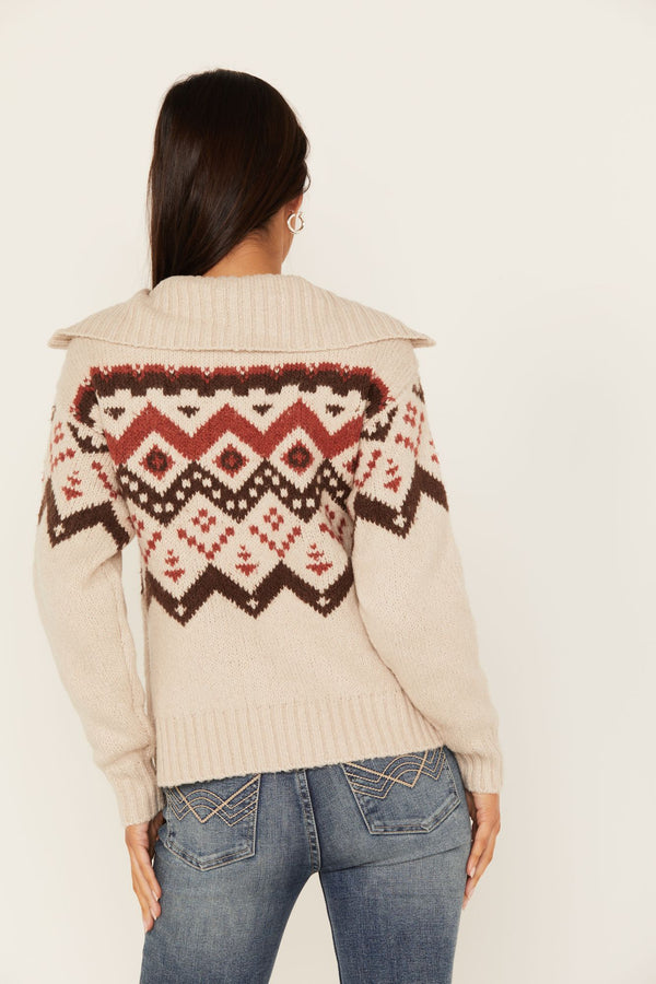 Addison 1/4 Zip Southwestern Print Sweater - Dark Brown