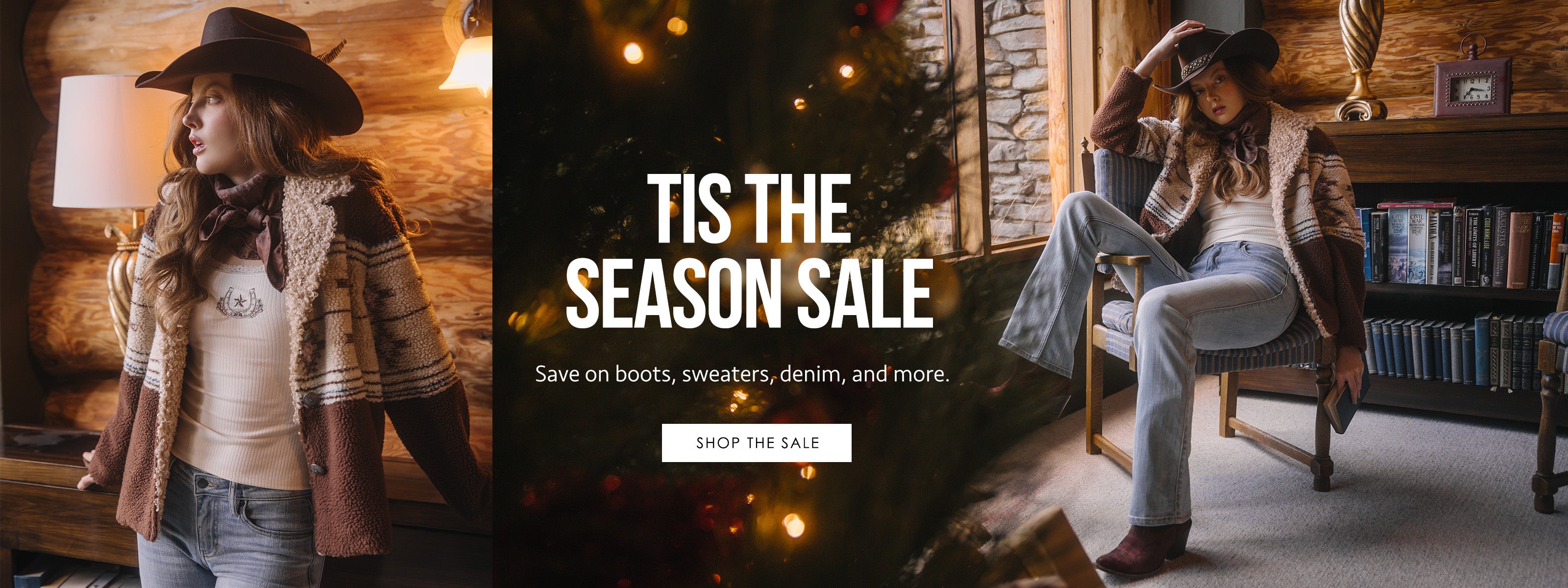 women by a christmas tree