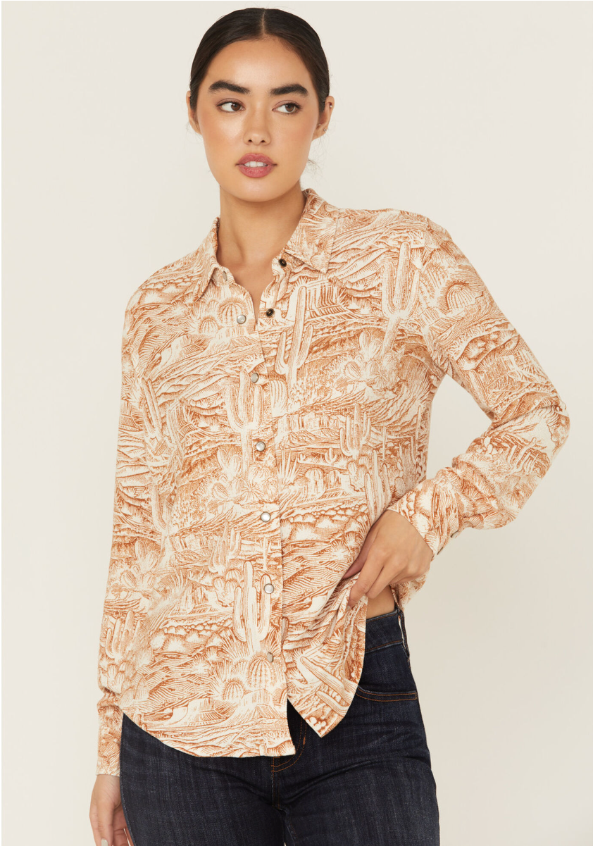 Rockwall Conversation Print Feather Light Long Sleeve Pearl Snap Western Shirt