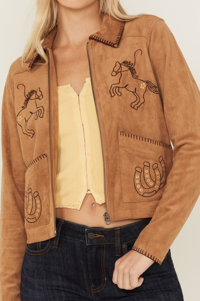 Kileen Embroidered Faux Suede Jacket