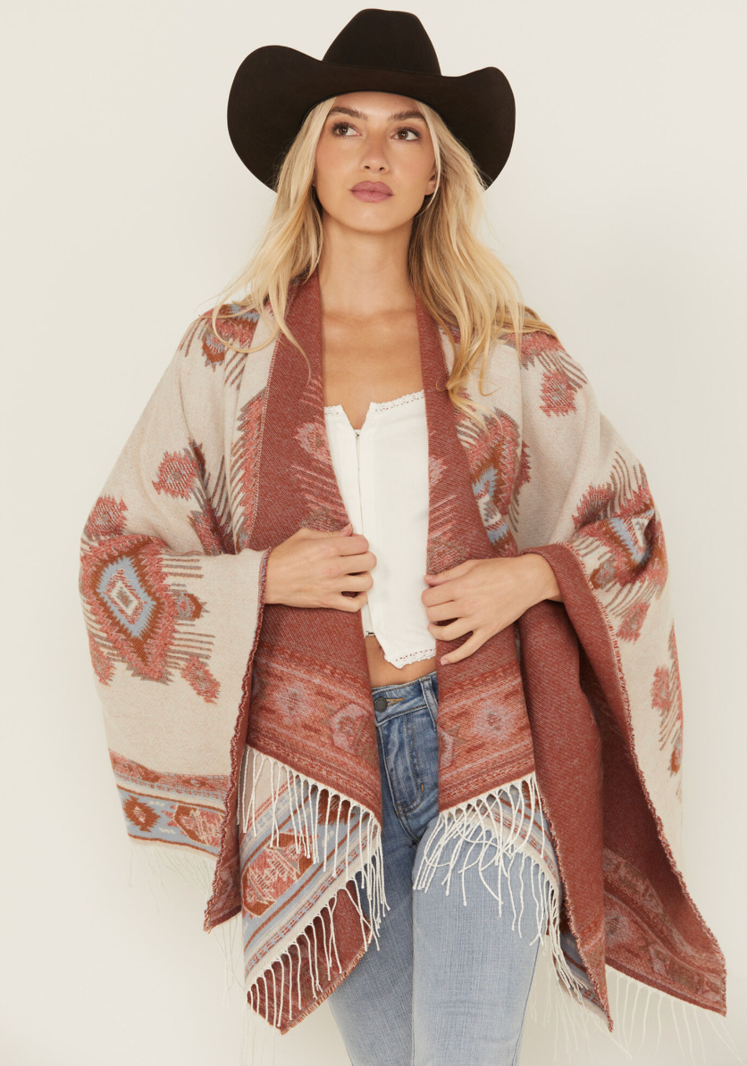 Austin Southwestern Print Fringe Shawl