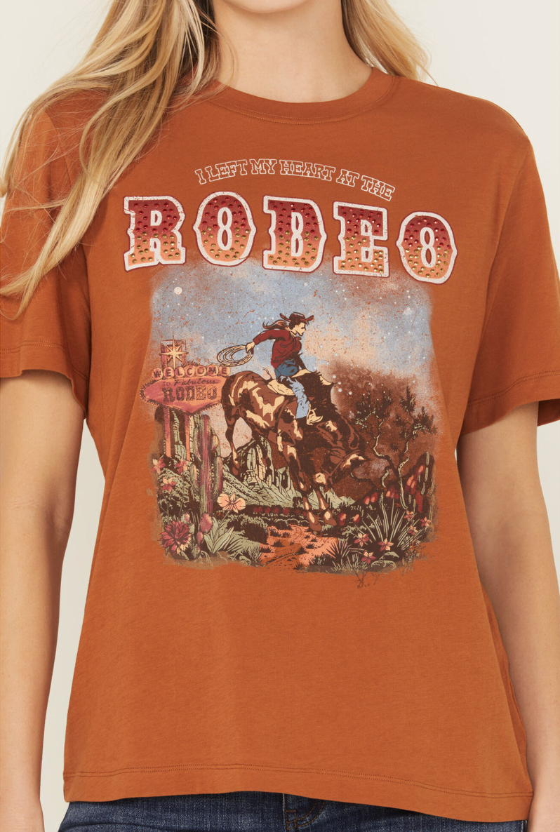 I Left My Heart At The Rodeo Embellished Short Sleeve Graphic Tee