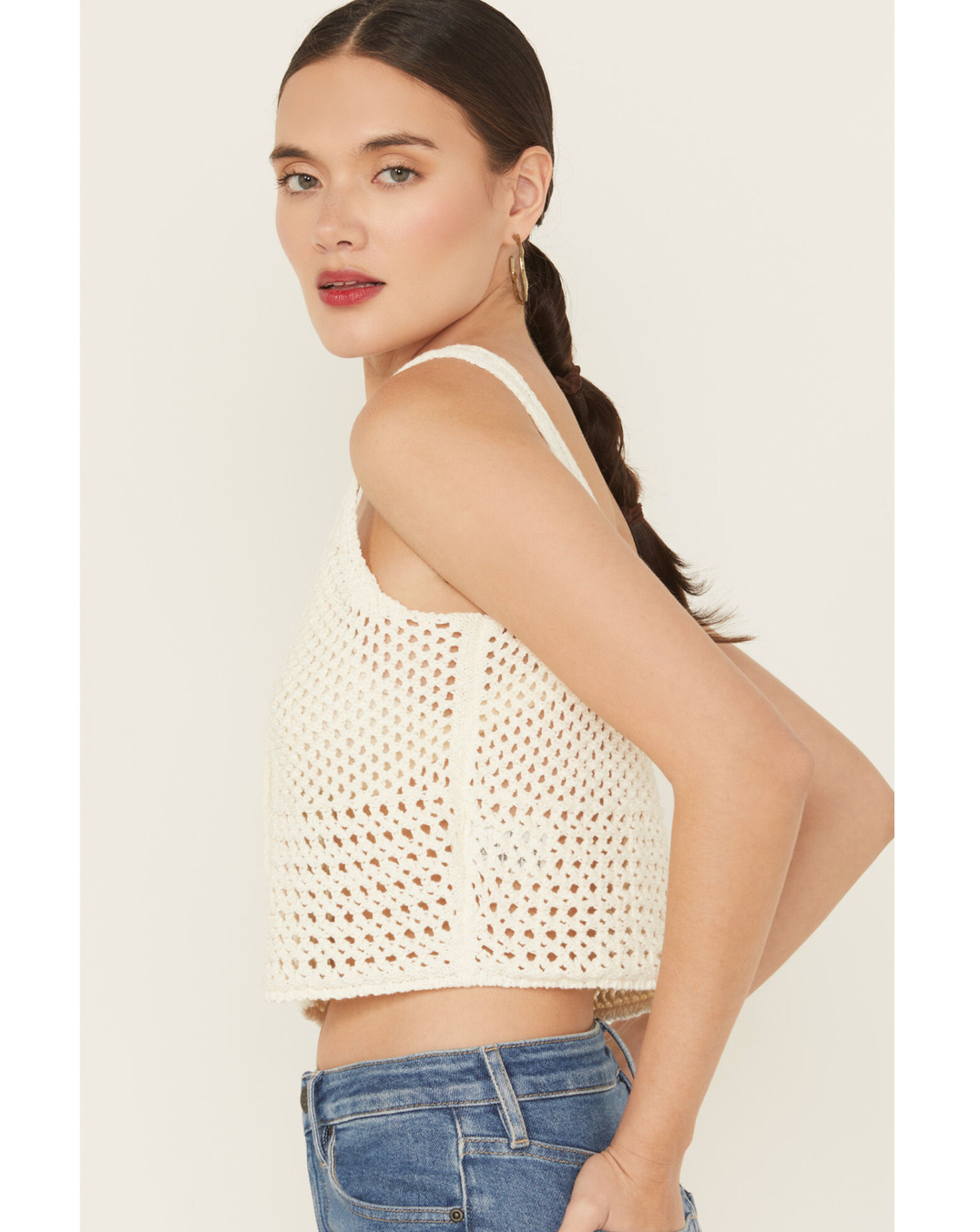 Rockwall Open Weave Cropped Sweater Tank