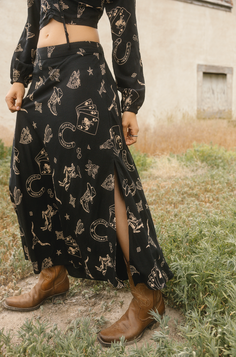 Lutie Conversational Print Midi Skirt