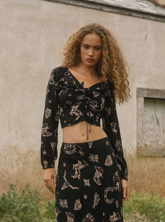 Keystone Conversational Print Three Quarter Sleeve Top