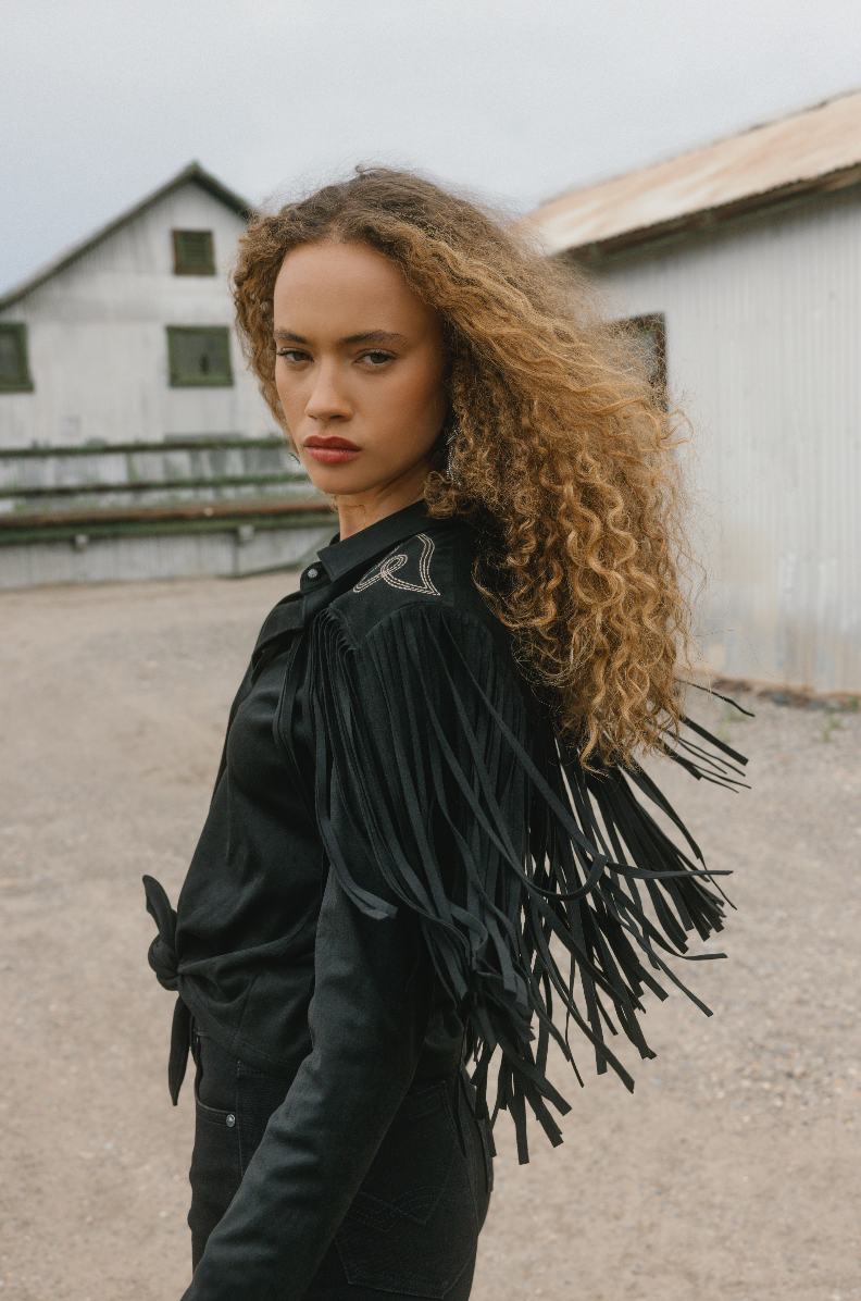 McKinney Faux Suede Long Sleeve Fringe Top