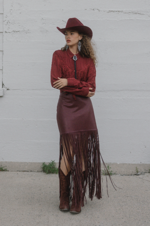 Payson Faux Leather Fringe Maxi Skirt