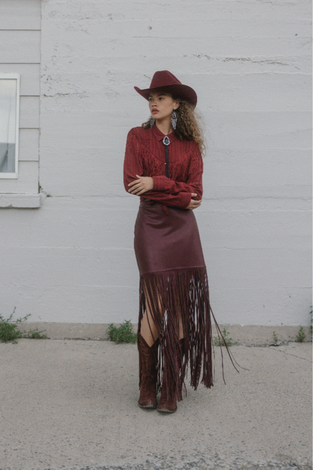 Payson Faux Leather Fringe Maxi Skirt