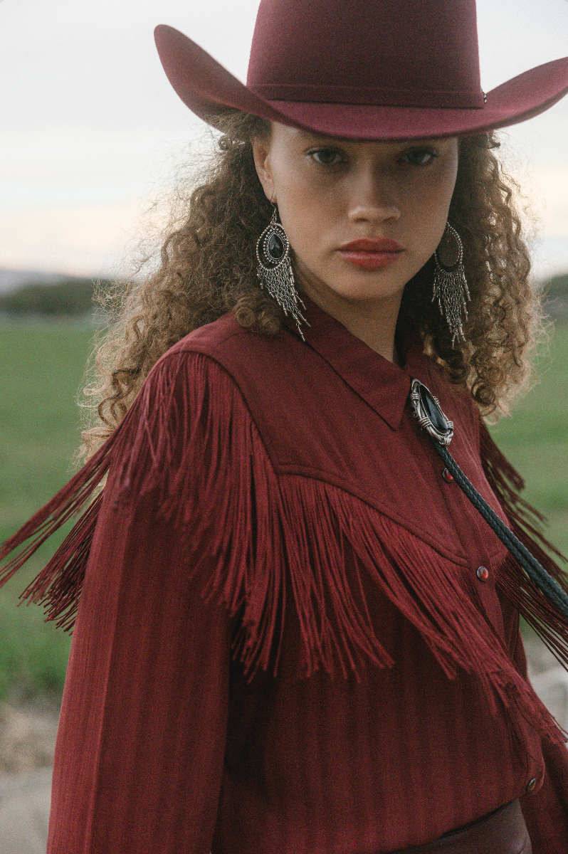 Revive Fringe Long Sleeve Snap Crinkle Shirt