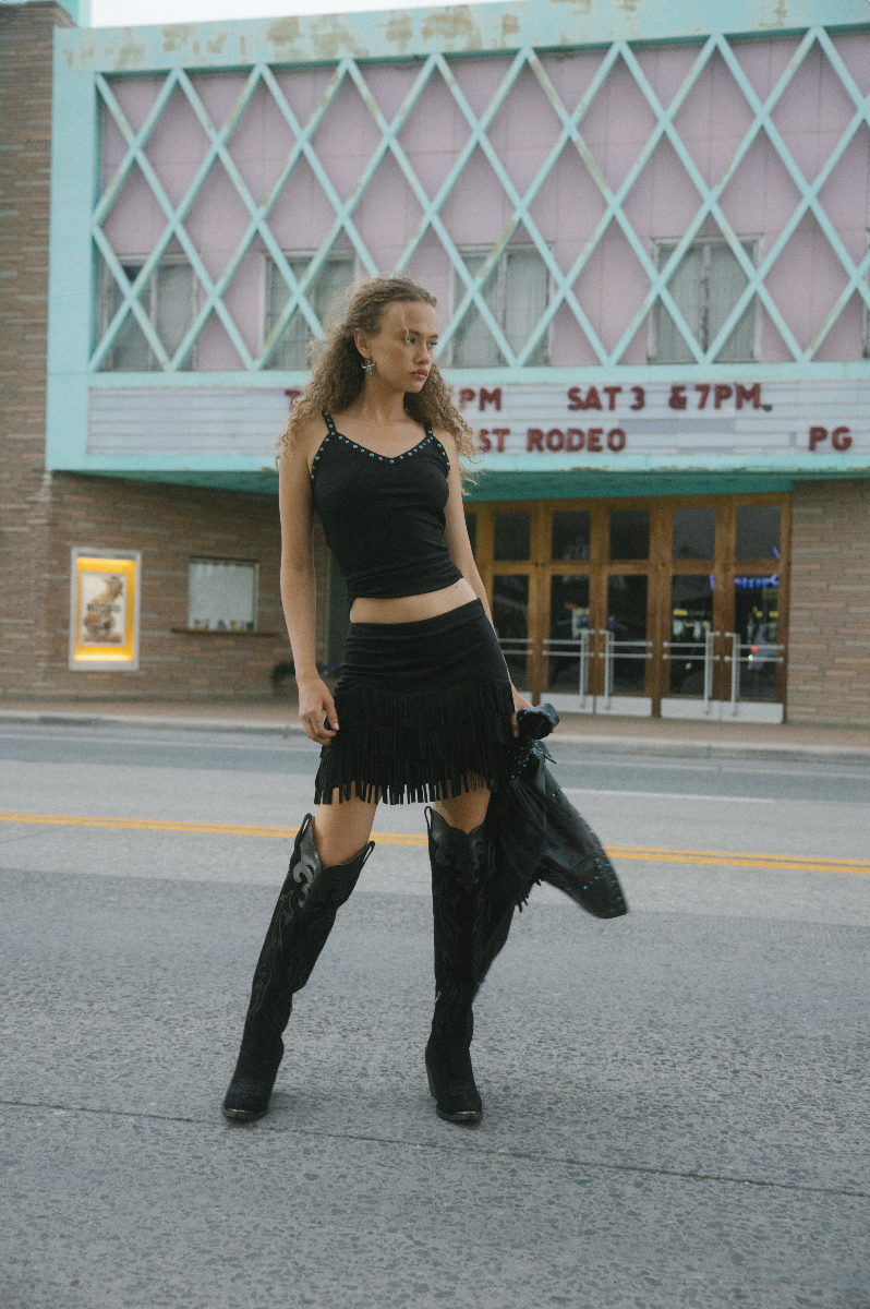 Lindale Faux Suede Fringe Mini Skirt