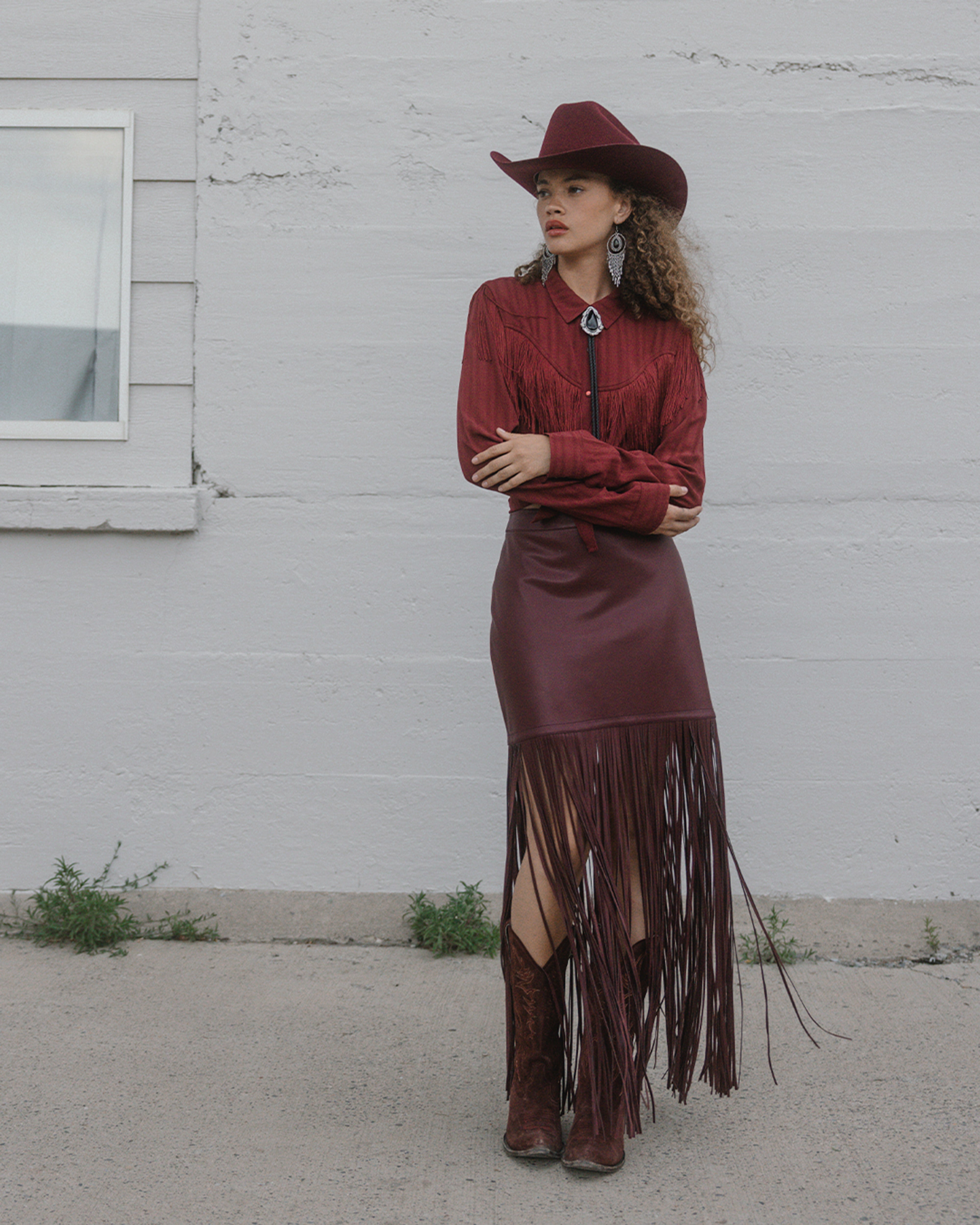 Payson Faux Leather Fringe Maxi Skirt