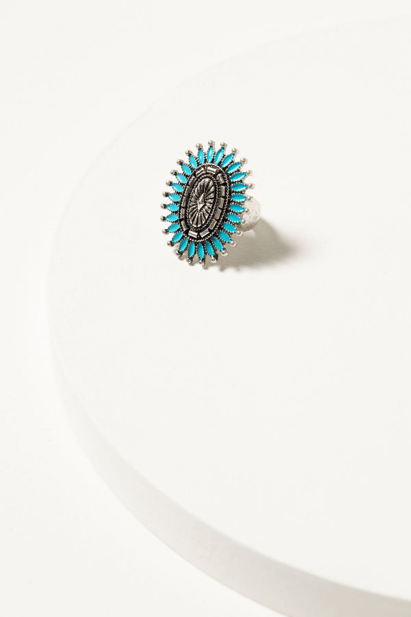 Abbey Antique Concho Statement Ring - Turquoise