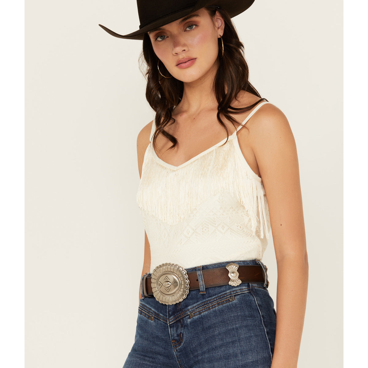 Cache Leather Concho Boho Belt Western Style Cowboy Metal Buckle M/L 1 1/2 main image 4