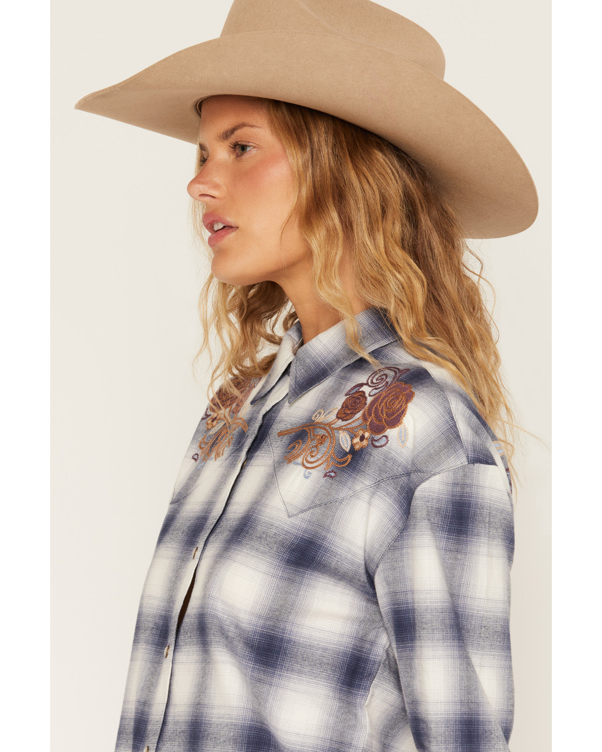 Mara Plaid Print Long Sleeve Pearl Snap Oversized Shirt