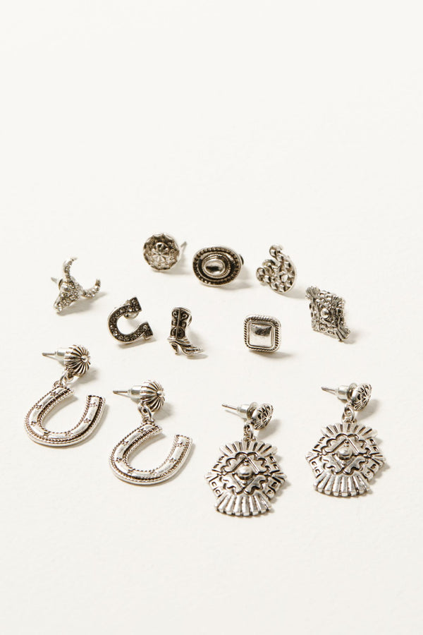 Amesley Cove Antique Silver Earring Set - 10 Piece - Silver