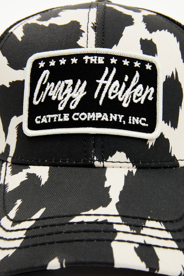 Crazy Heifer Cow Print Baseball Cap - Black