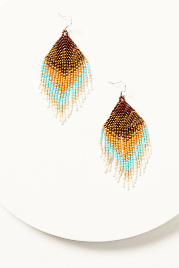 Copperlily Seed Bead Fringe Earrings - Turquoise