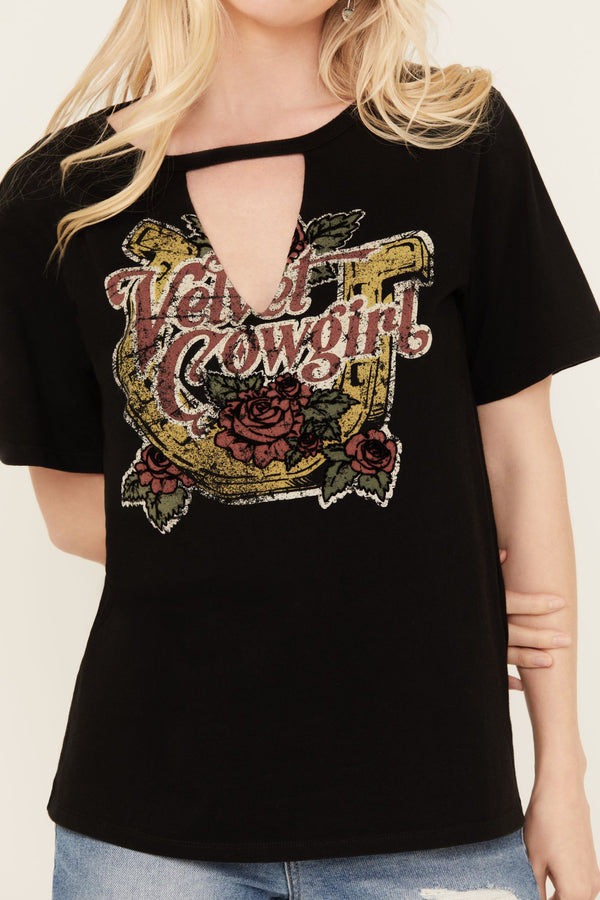 Velvet Cowgirl Cut Out Graphic Tee - Black