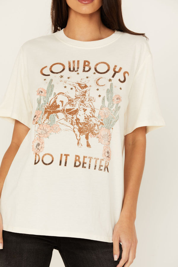 Cowboys Do It Better Embellished Short Sleeve Graphic Tee - Ivory
