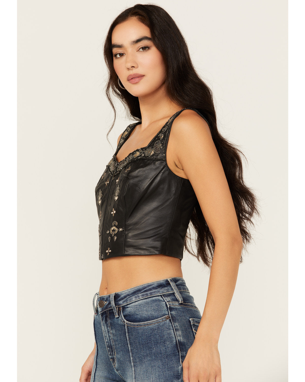 Sunset Embellished Leather Bustier