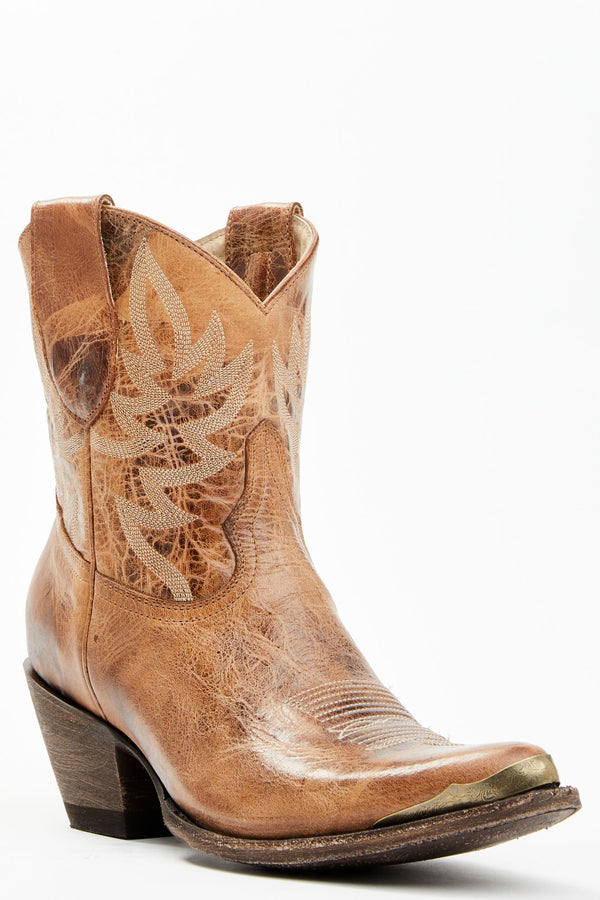 Wheels Dublin Taupe Leather Western Booties - Round Toe - Taupe