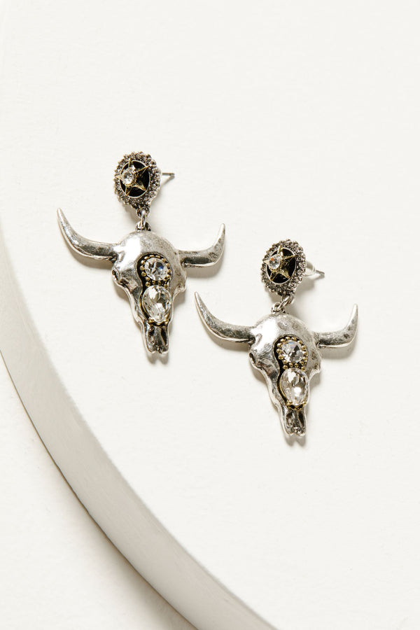 Bexley Steer Head Earrings - Silver