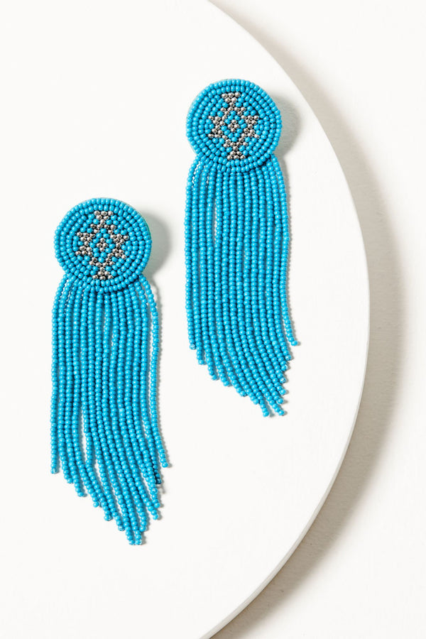 Adalee Seed Bead Fringe Earrings - Turquoise