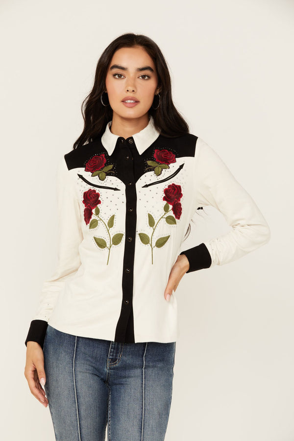 Truman Embroidered Western Top - Ivory