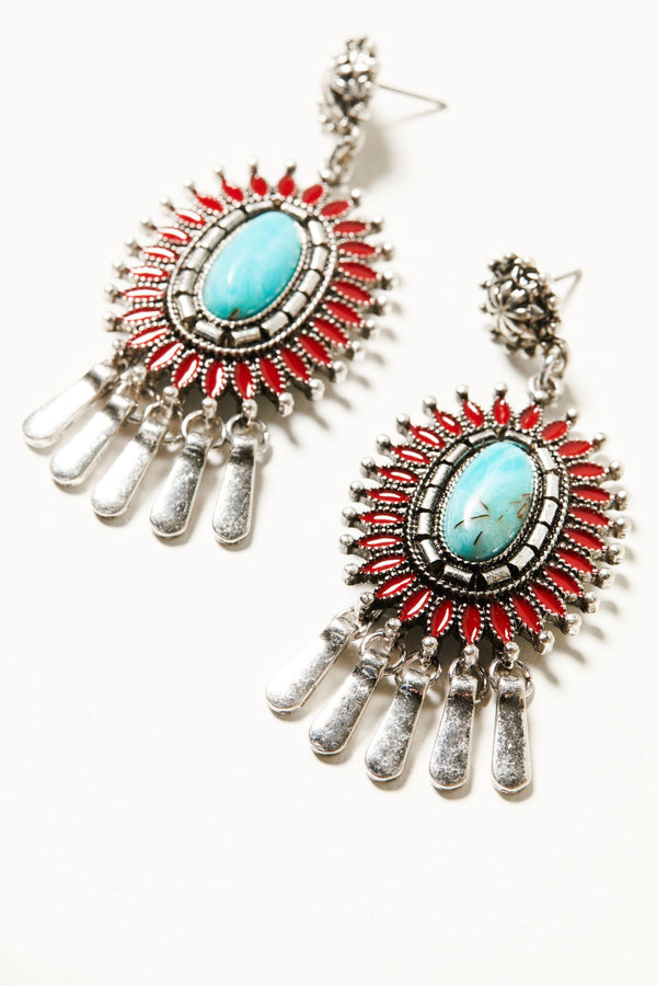 Bella Strada Antique Concho Drop Earrings - Red