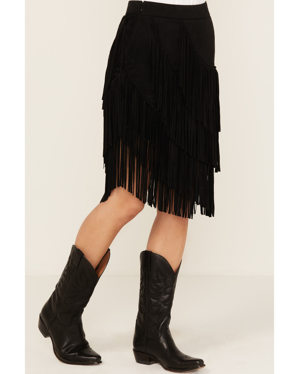 Tina Asymmetrical Faux Suede Fringe Mini Skirt