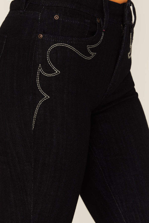 Glenn Dark Wash High Rise Western Stitched Bootcut Comfort Stretch Denim Jeans - Dark Wash