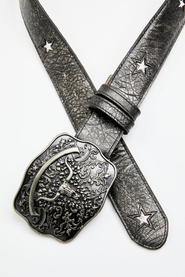 Cordero Longhorn Buckle And Star Cutout Belt - Black