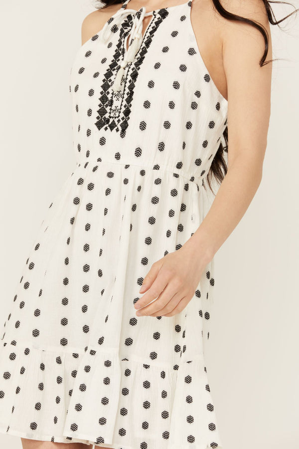 Zelida Embroidered Halter Neck Mini Dress - Ivory